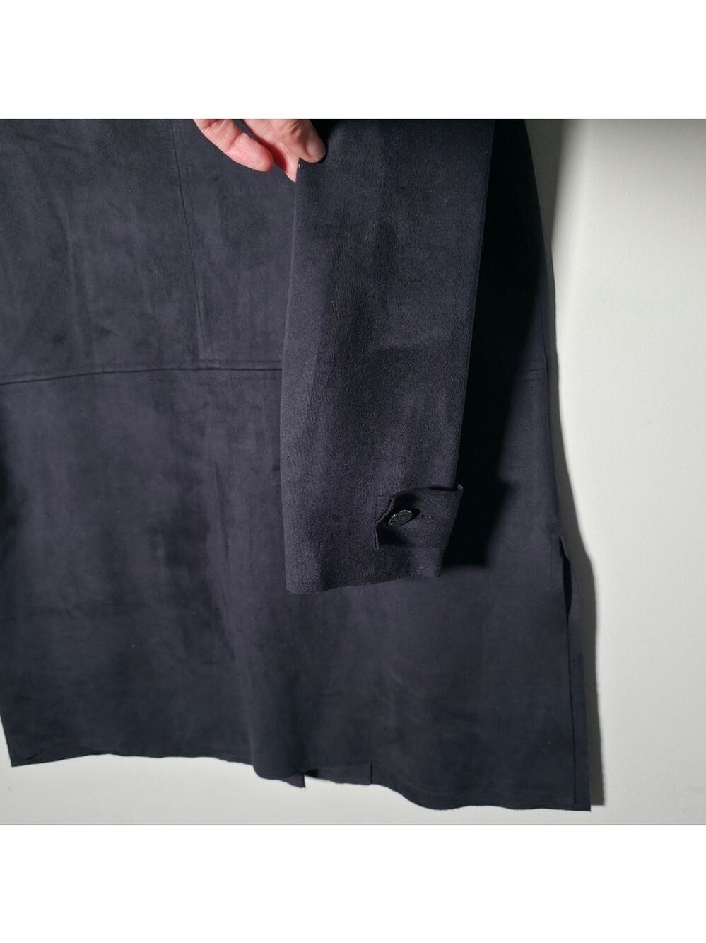 Bylyse Longline Faux Suede Jacket Navy Button Front Pockets Small - Picture 6 of 12